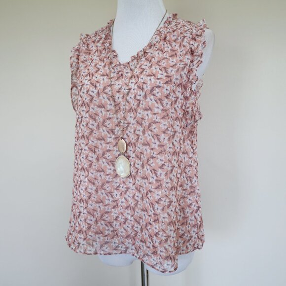 MAISON D'AMELIE Size Small Sleeveless Blouse Career Top Blush Pink floral - Picture 1 of 9